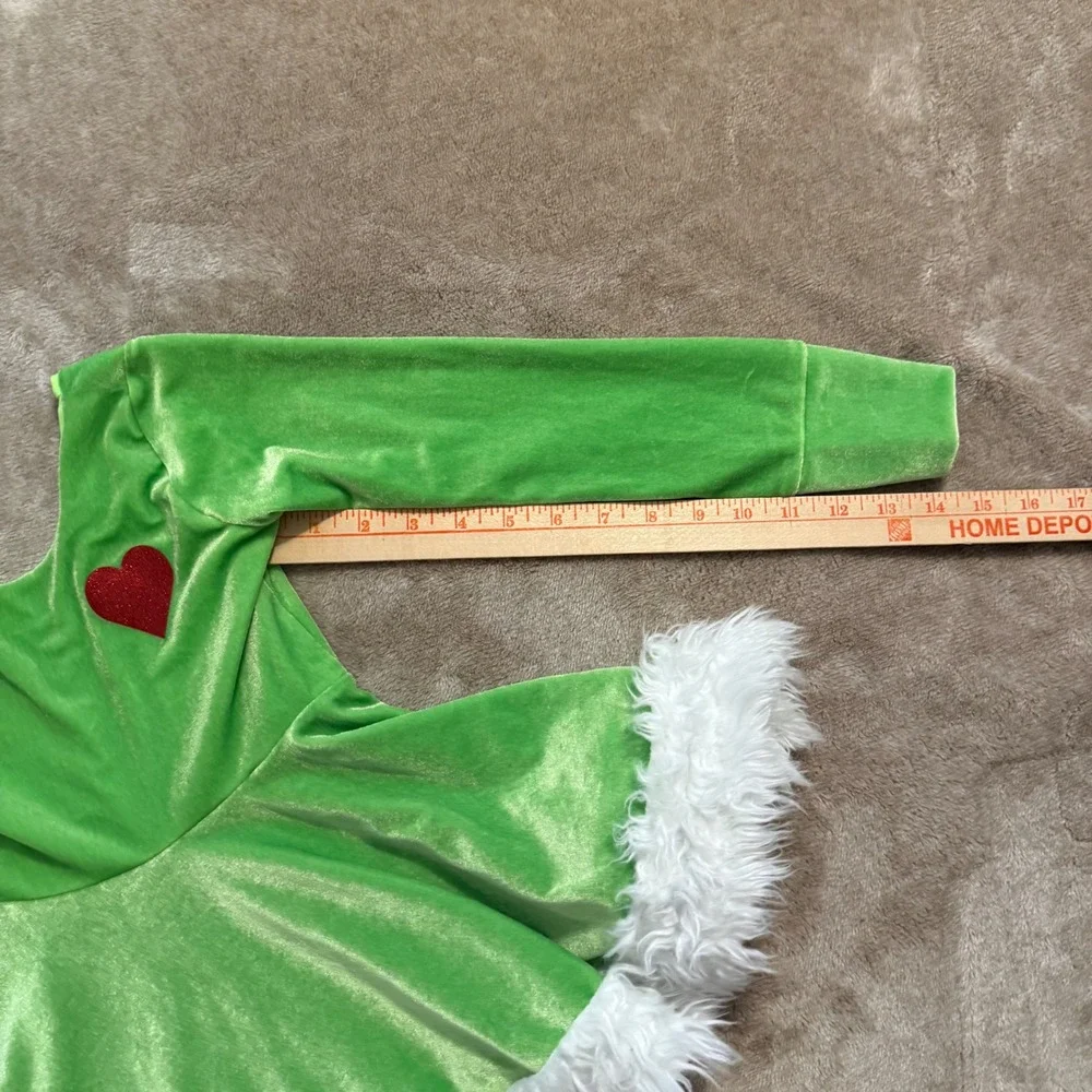 Green Velvet Christmas Dress Faux Fur Trim Red Heart Holiday Costume Kids